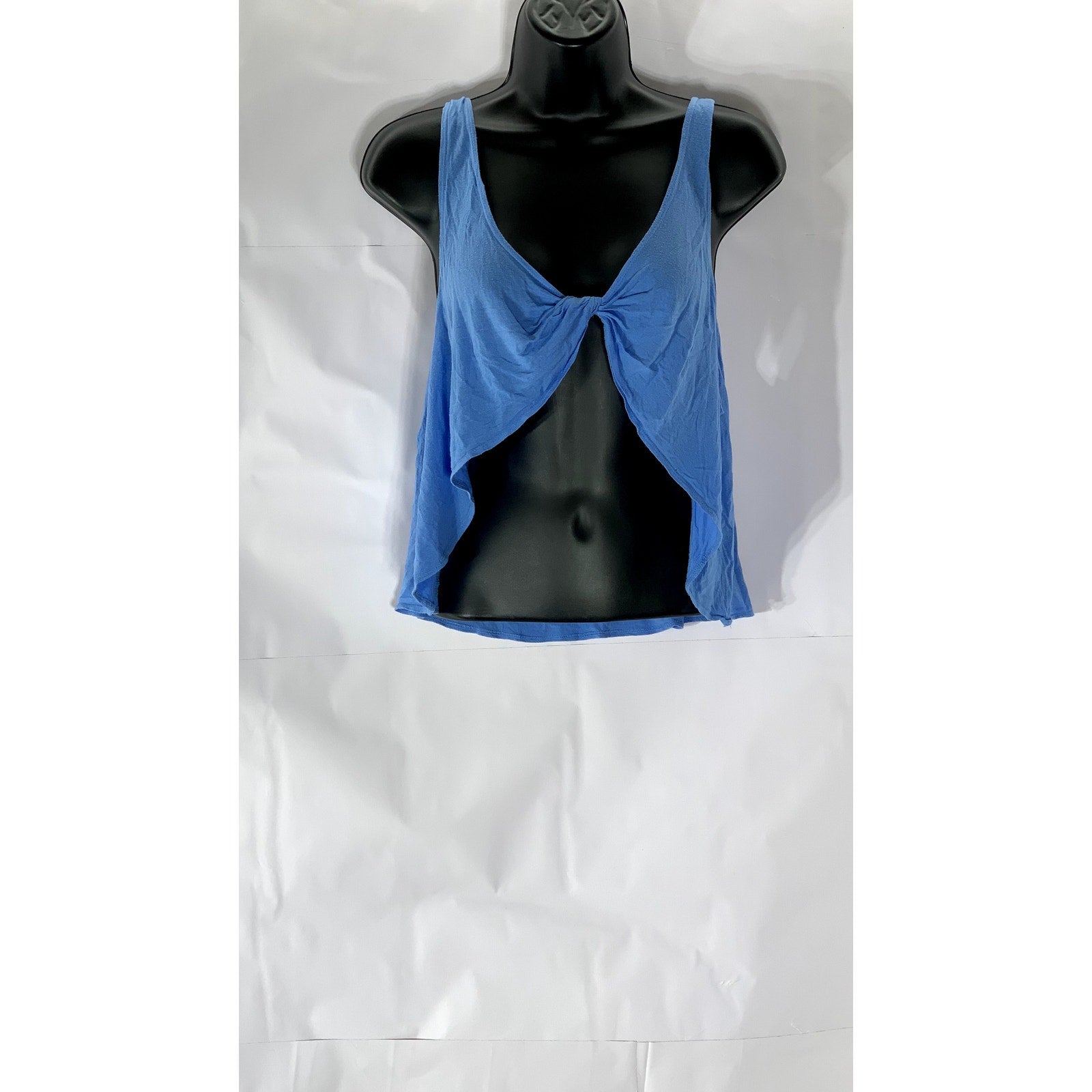 UNBRANDED Women’s Blue Tie-Knot V-Neck Open Front Tank Top SZ S