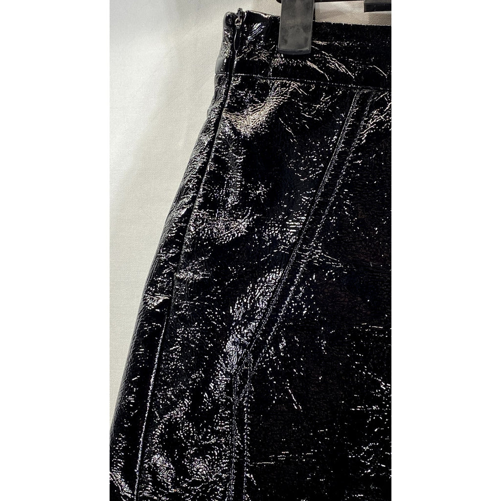 ANN SHEN Women's Black Faux Leather Straight Mini Skirt SZ L