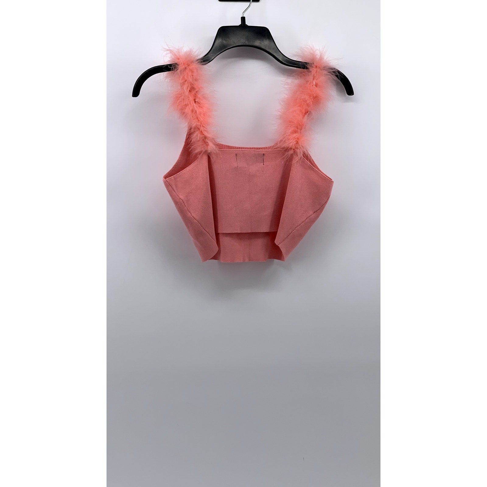 CIDER Women's Light Pink Fuzzy Strap Square-Neck Cropped Tank Top SZ L(8)