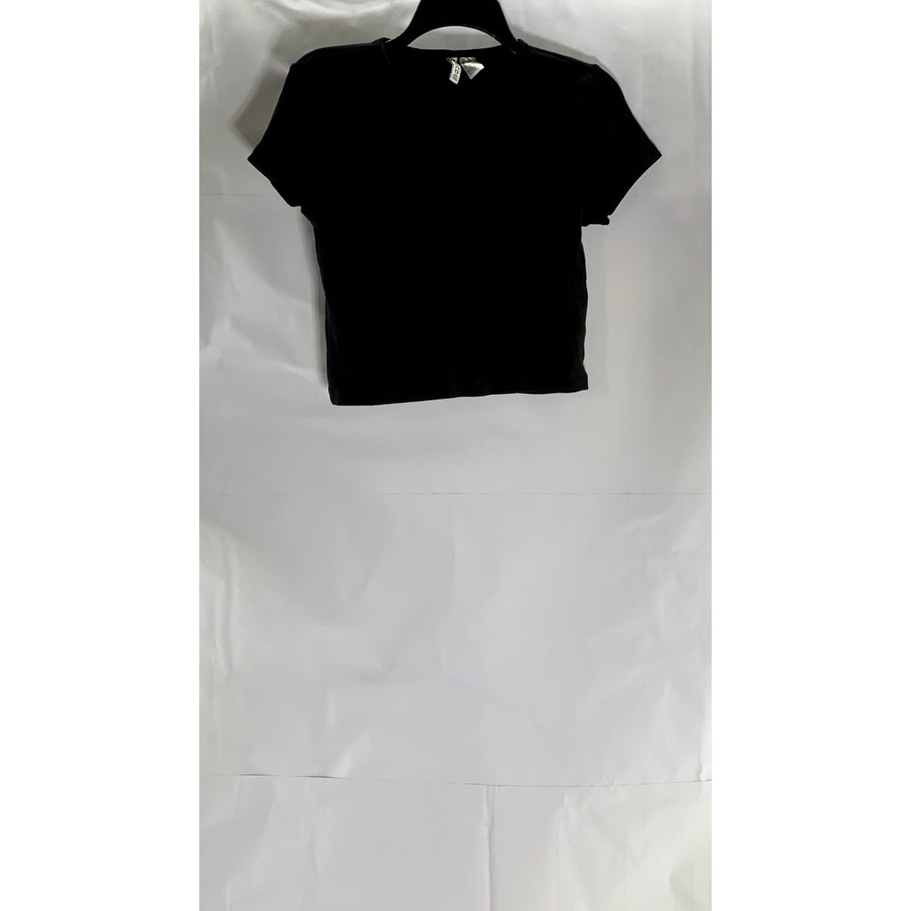 DIVIDED BY H&M Women's Black Crewneck Ribbed Short Sleeve Crop Top SZ L