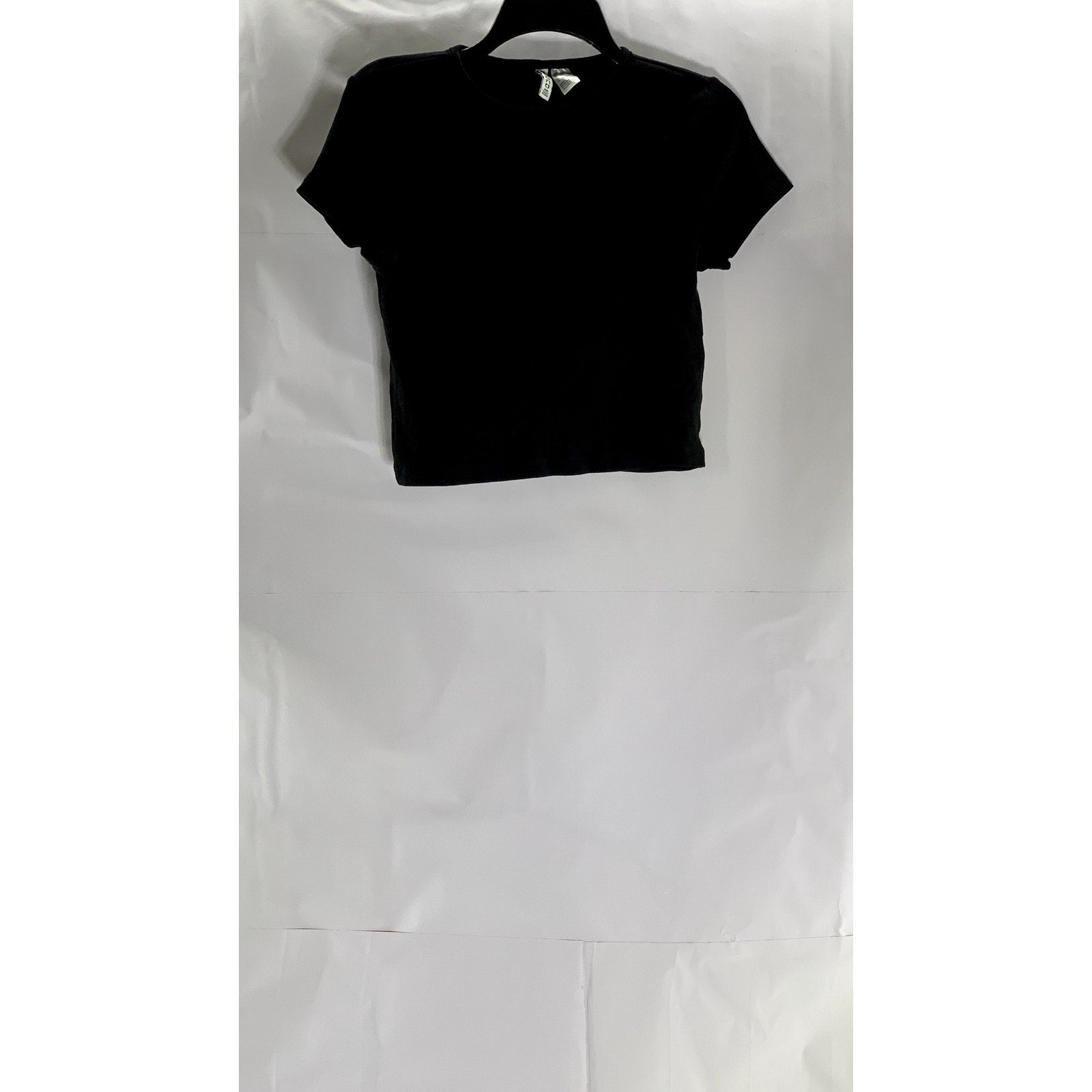 DIVIDED BY H&M Women's Black Crewneck Ribbed Short Sleeve Crop Top SZ L