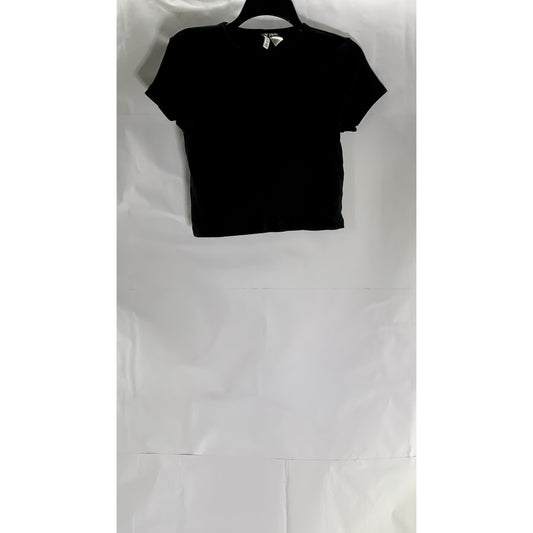 DIVIDED BY H&M Women's Black Crewneck Ribbed Short Sleeve Crop Top SZ L