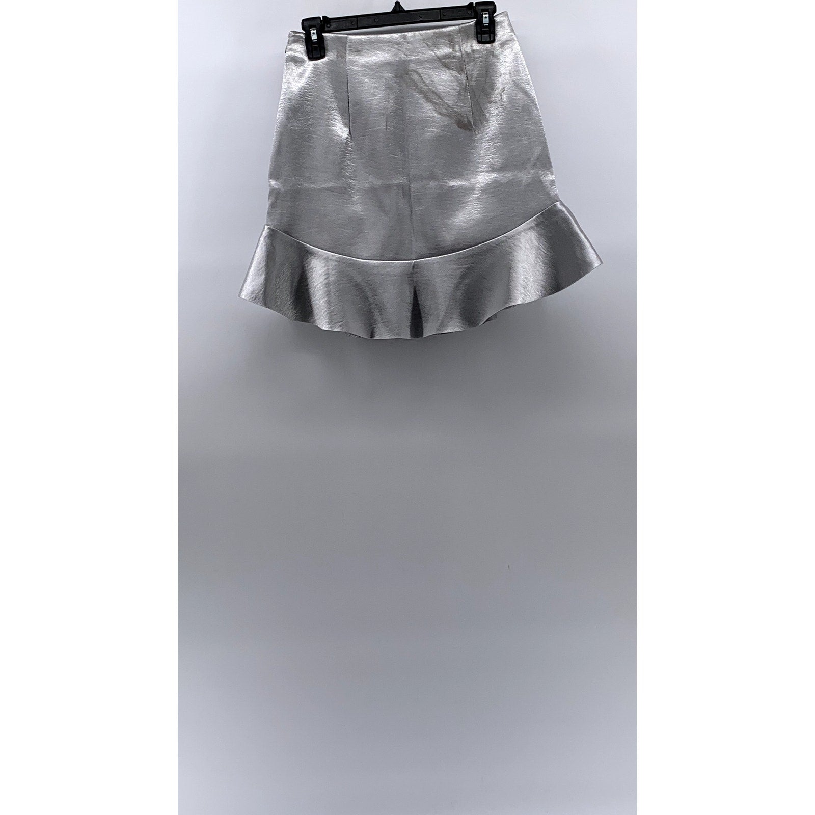 H&M Women's Silver Metallic Ruffle-Hem Mini Skirt SZ 6