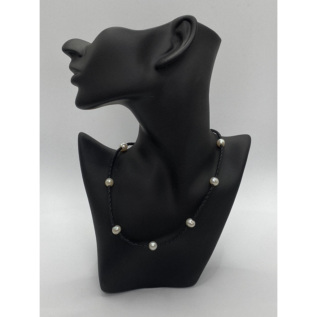 VINTAGE Women's Black Faux-Pearl Braided Necklace SZ OS