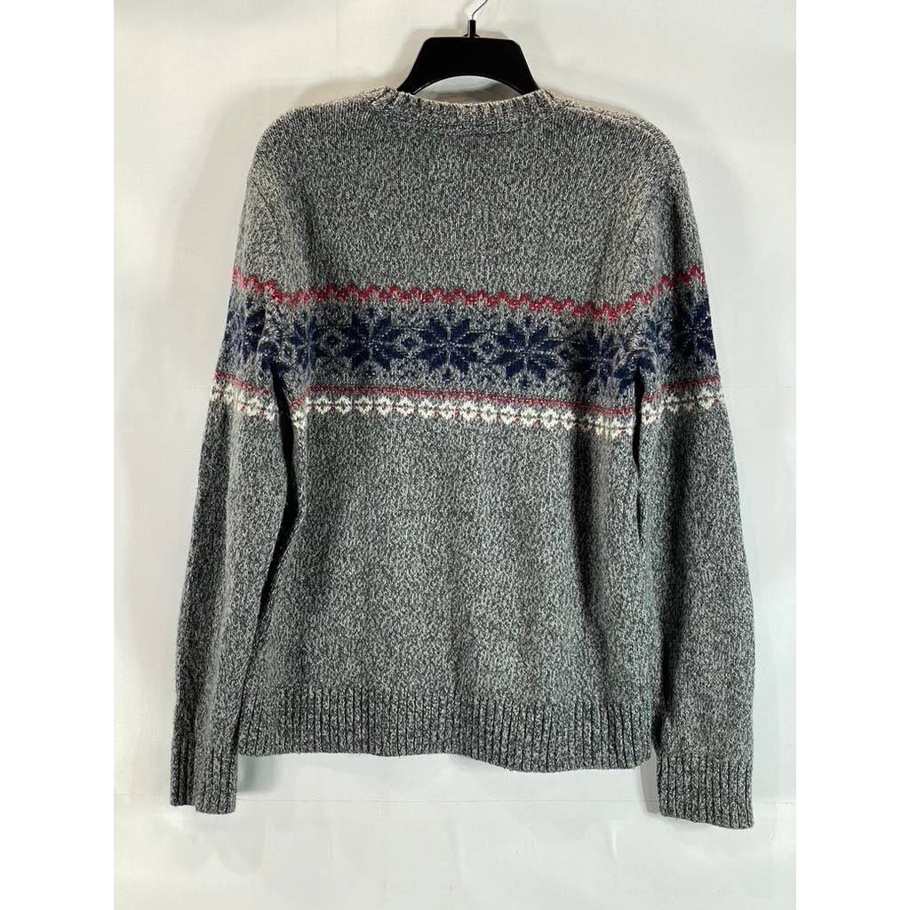 ABERCROMBIE & FITCH Men's Gray Heather Snowflake Print Crewneck Sweater SZ M