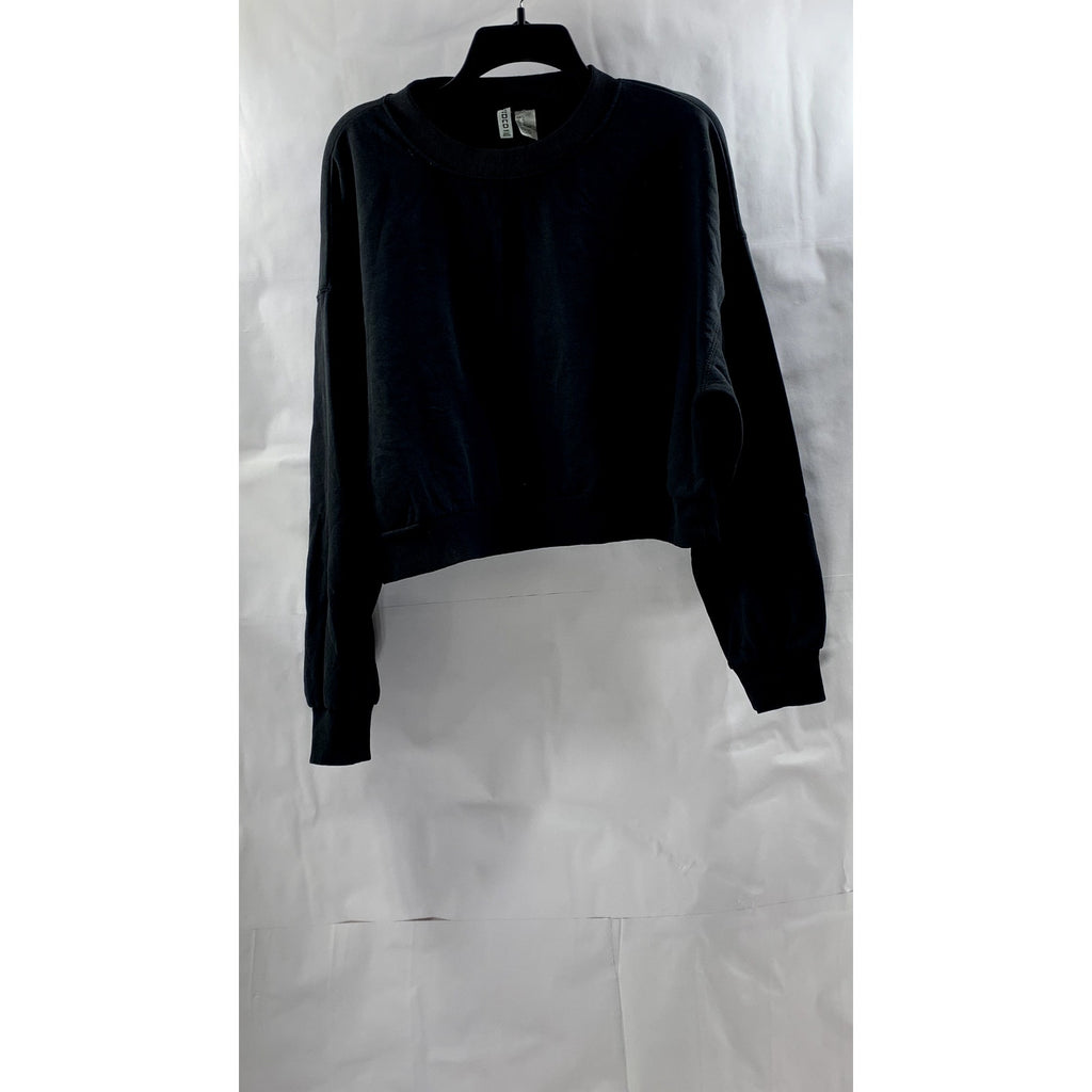 DIVIDED BY H&M Women's Black Crewneck Basic Long Sleeve Cropped Sweatshirt SZ XL