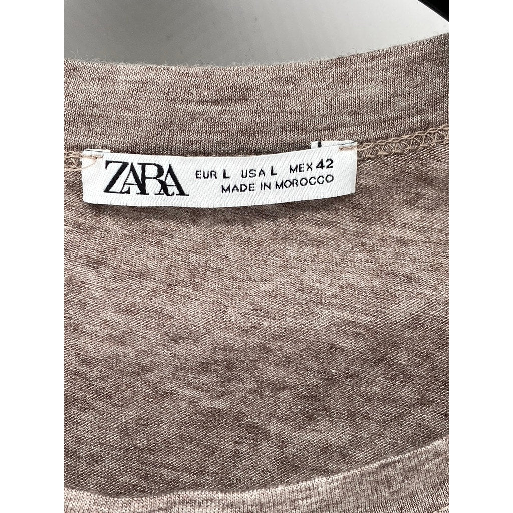 ZARA Men’s Beige Knit Viscose-Wool Long Sleeve Crewneck T-Shirt SZ L