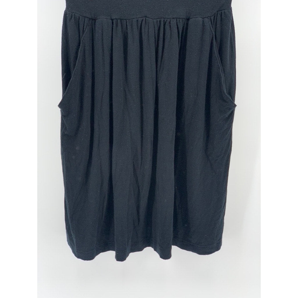 THEORY Women's Black Solid Crewneck Cap Short Sleeve Pocket Mini Dress SZ S