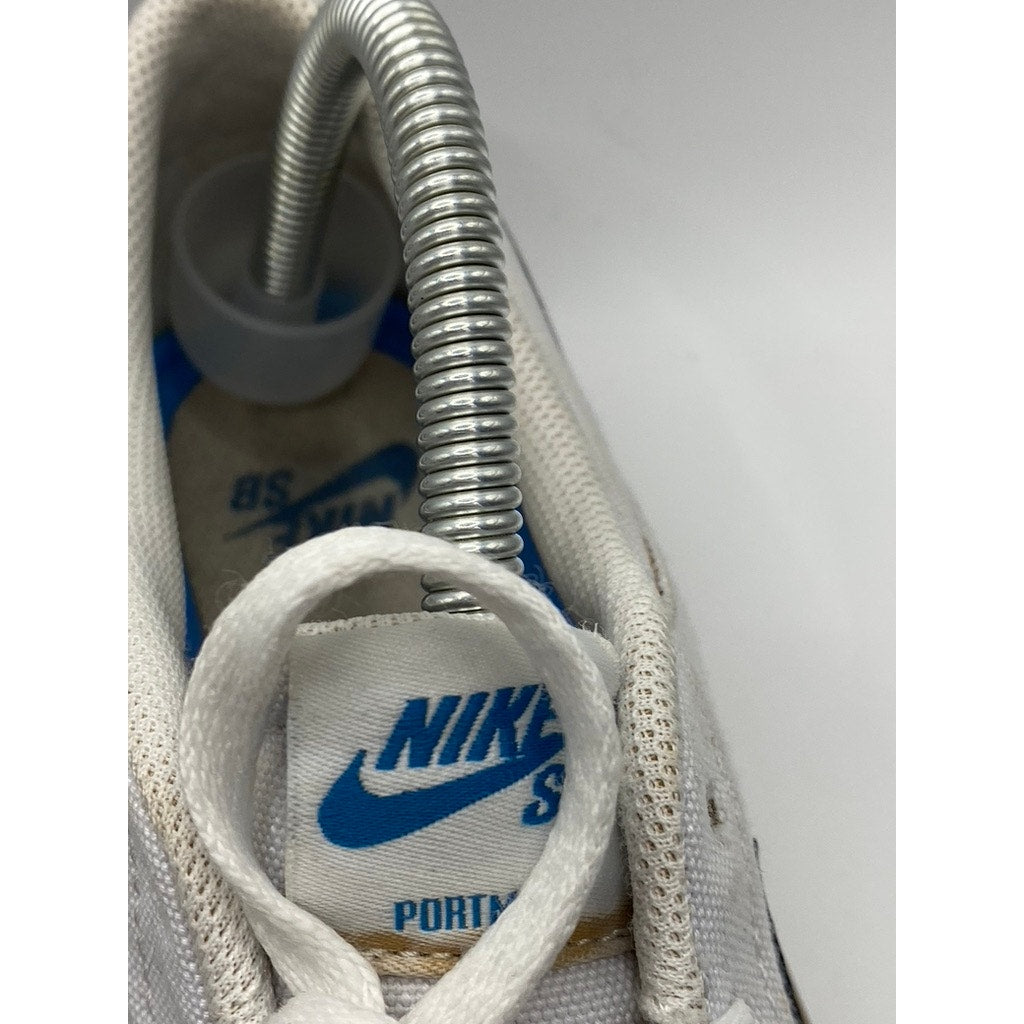 NIKE Men’s White-Blue Portmore 2 Solar Canvas SB Low-Top Lace-Up Sneakers SZ 8