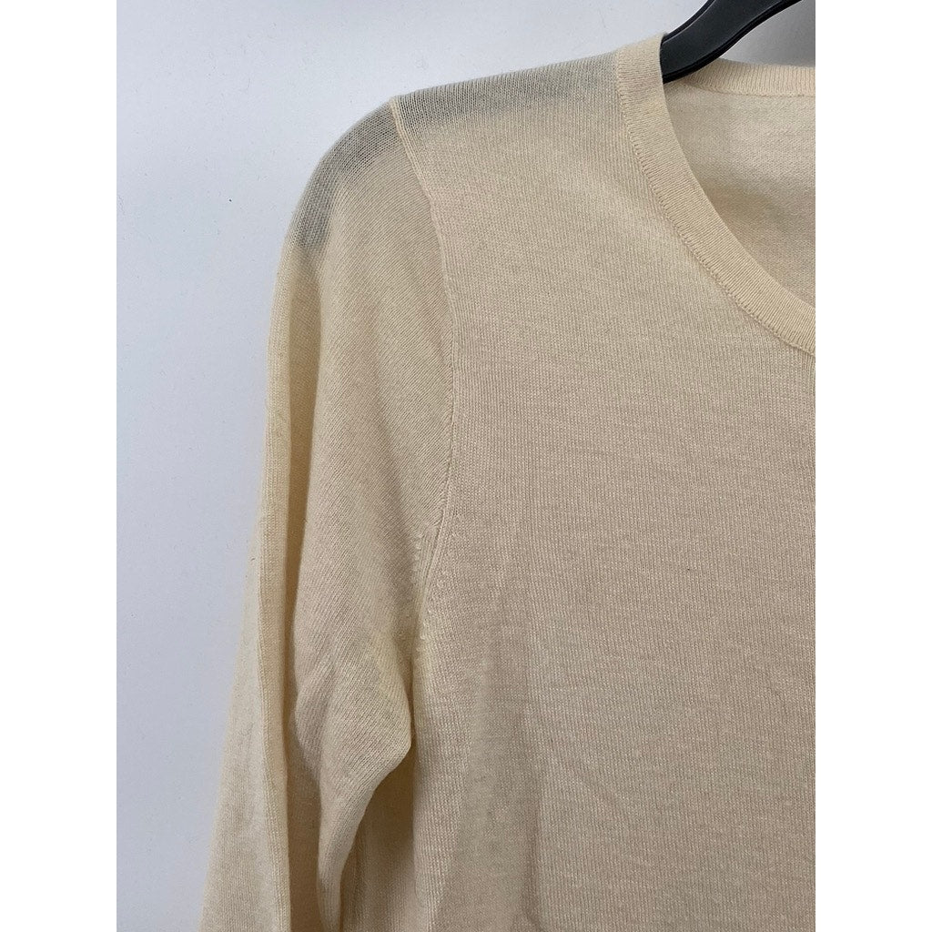 J.CREW Women's Beige Knit Crewneck Button-Up Long Sleeve Cashmere Cardigan SZ S