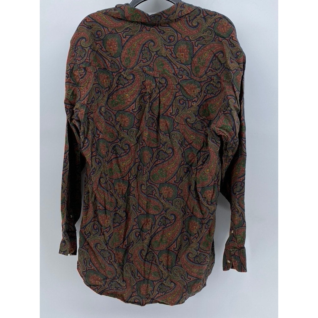 CLUBROOM Men's Vintage Paisley Pattern Collared Button-Up Shirt SZ L