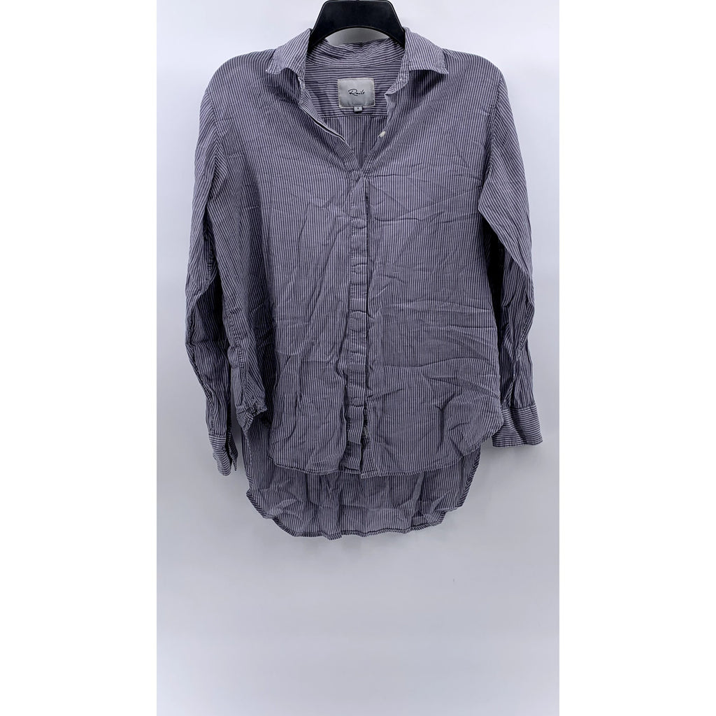 RAILS Women's Navy-White Striped Button-Up Round-Hem Long Sleeve Top SZ S