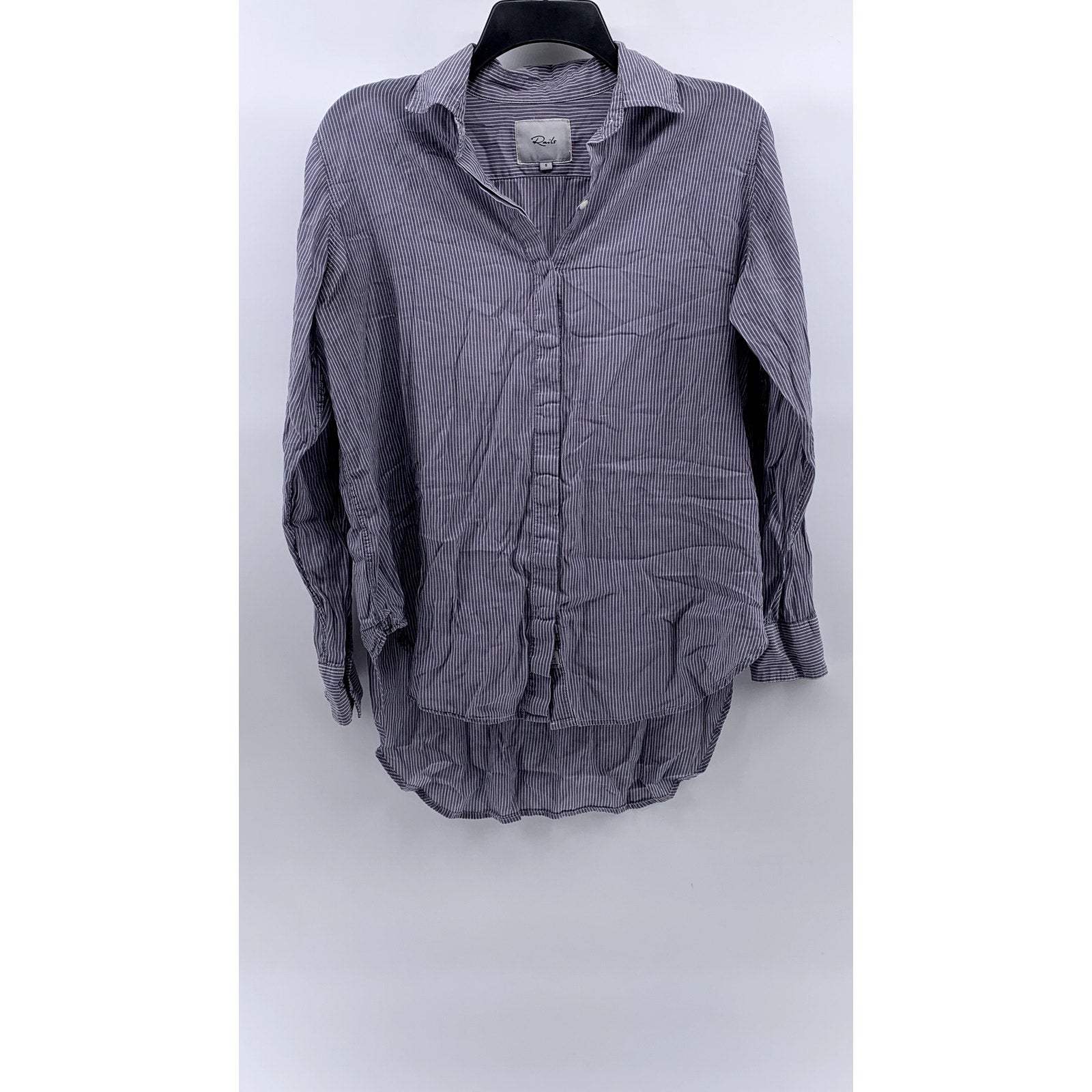 RAILS Women's Navy-White Striped Button-Up Round-Hem Long Sleeve Top SZ S