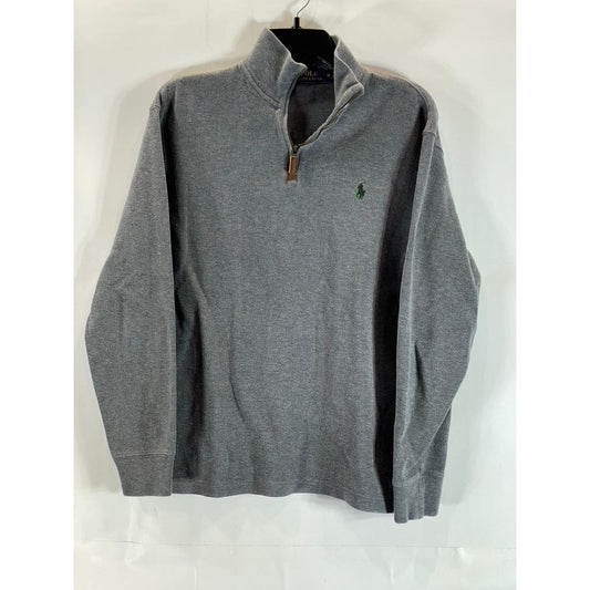 POLO RALPH LAUREN Men's Gray Classic Estate-Rib Quarter-Zip Pullover Sweater SZM