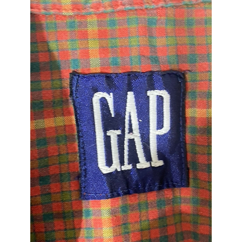 GAP Men’s 90’s Vintage Brown Check Regular-Fit Button-Up Long Sleeve Shirt SZ L