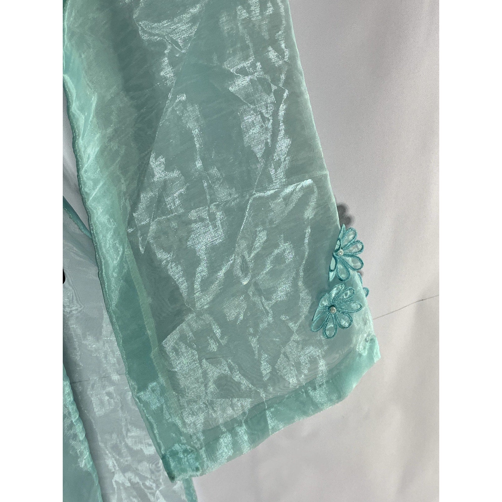 OANH NQA Women's Blue/Green Sheer 3-D Floral Long Sleeve Kurta SZ S