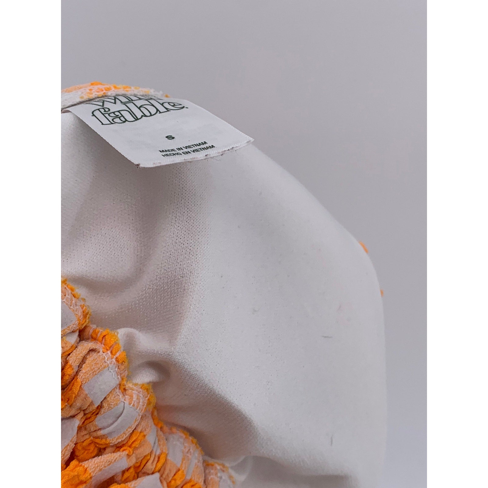WILD FABLE Women's Orange-White Gingham Triangle Ruffle-Trim Bikini Top SZ S