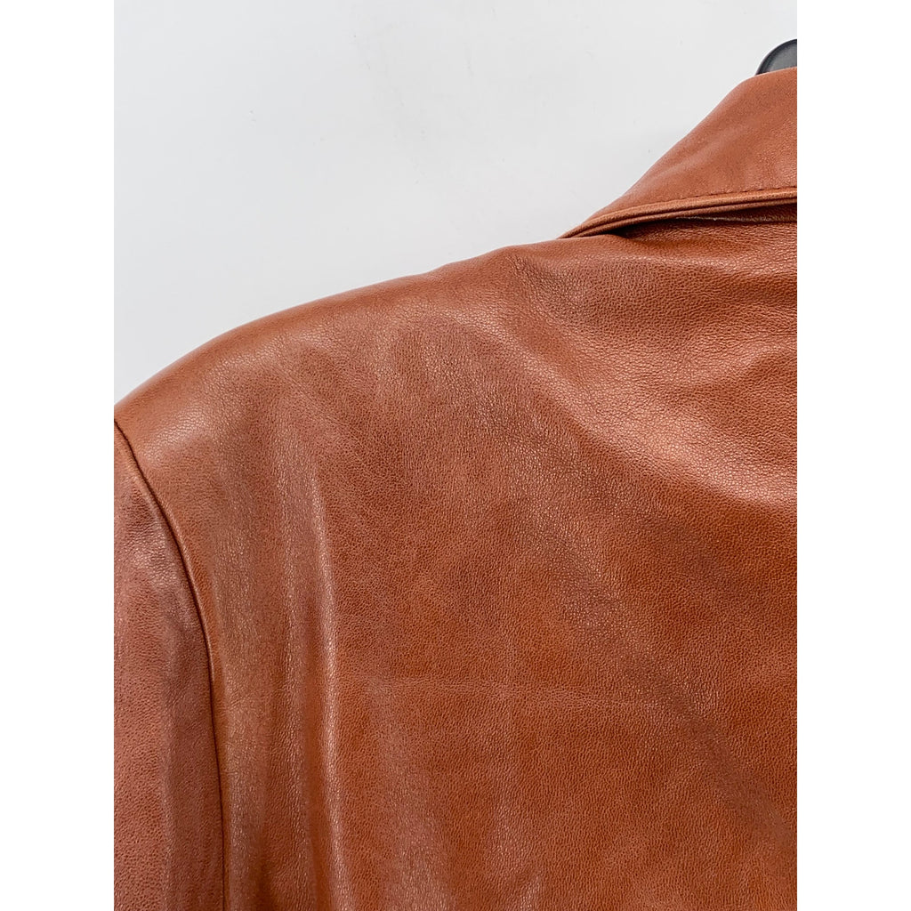 MICHAEL HOBAN Women’s Brown Leather North Beach Button-Up Long Sleeve Coat SZ 10