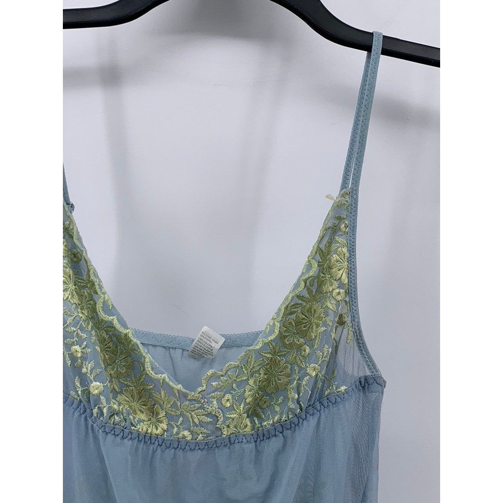 UNBRANDED Women's Blue-Yellow Lace-Trim Spaghetti Strap Sheer Camisole Top SZ M