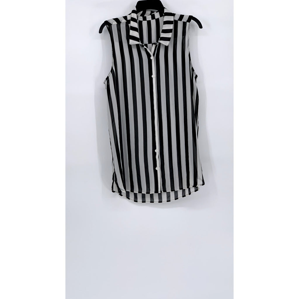 DIVIDED By H&M Women’s Black-Gray Striped Button-Up Collared Tunic Top SZ S