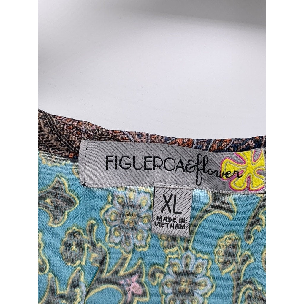 FIGUEROA & FLOWER Women's Black-Multi Print Long Sleeve Tiered Maxi Dress SZ XL