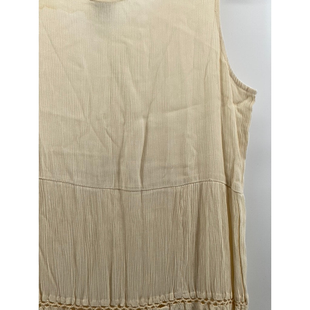 MIDNIGHT VELVET Women's Vintage Tan Scoop-Neck Sleeveless Tiered Maxi Dress SZ L