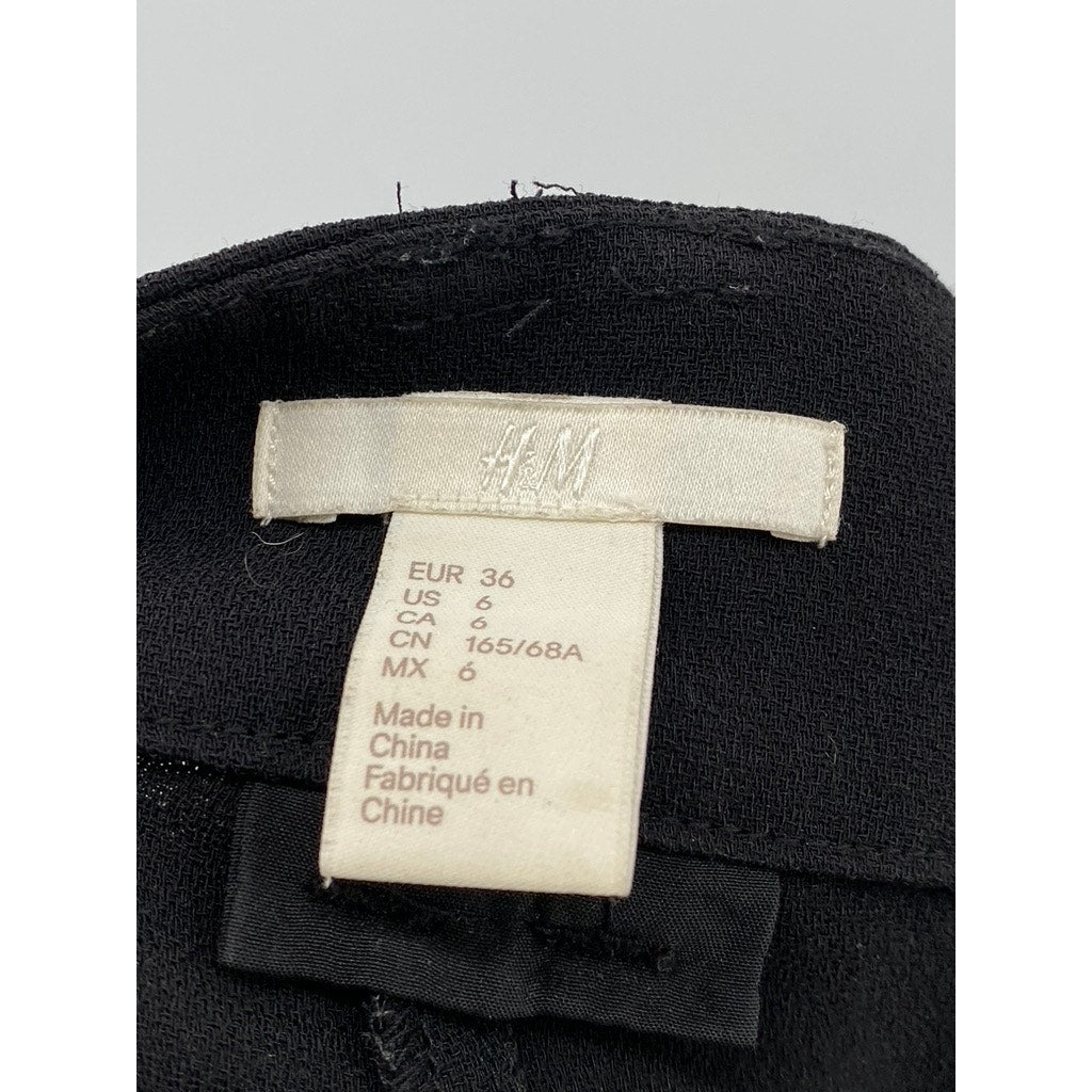 H&M Women's Black Solid Wide-Leg Relaxed-Fit Side-Zipper Dress Pants SZ 6