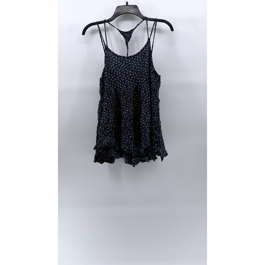 ANB APPAREL Women's Navy Blue Floral Print Scoop-Neck Spaghetti Strap Top SZ S