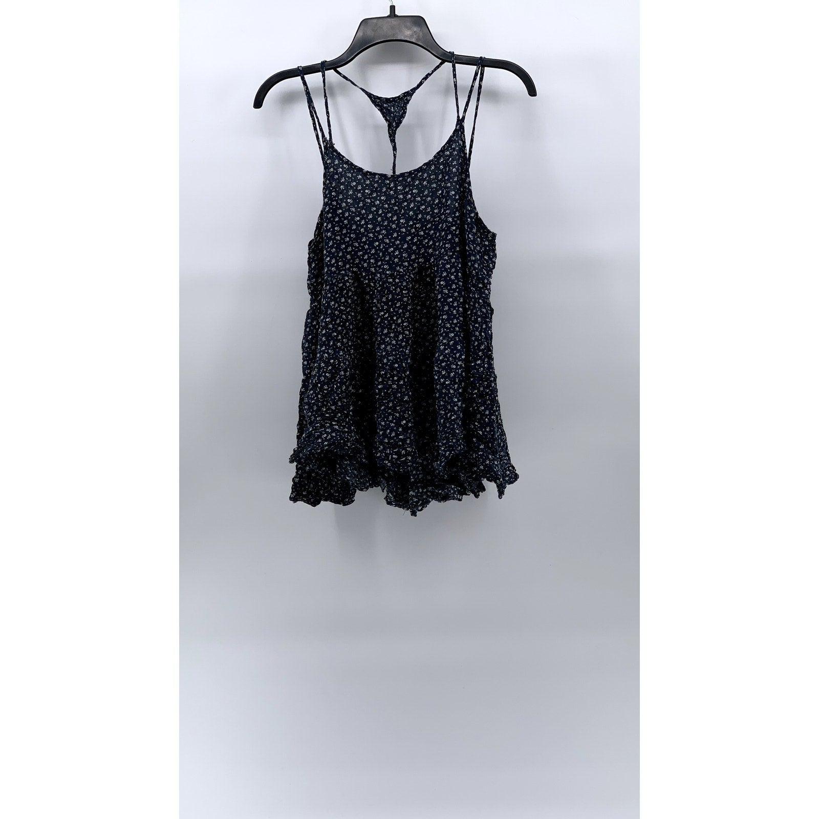 ANB APPAREL Women's Navy Blue Floral Print Scoop-Neck Spaghetti Strap Top SZ S