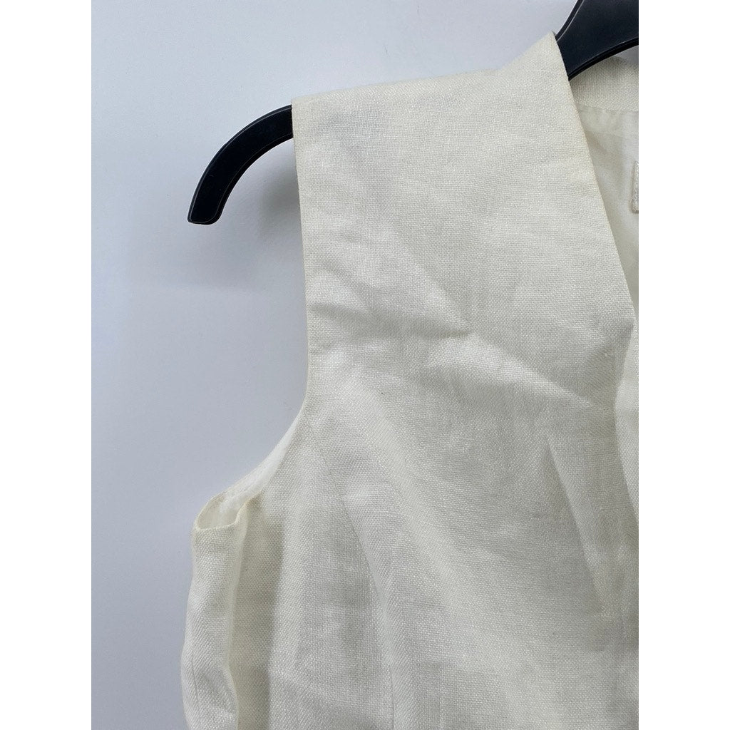 TALBOTS Women's Petite White Linen Button-Up V-Neck Lightweight Vest Top SZ 6P