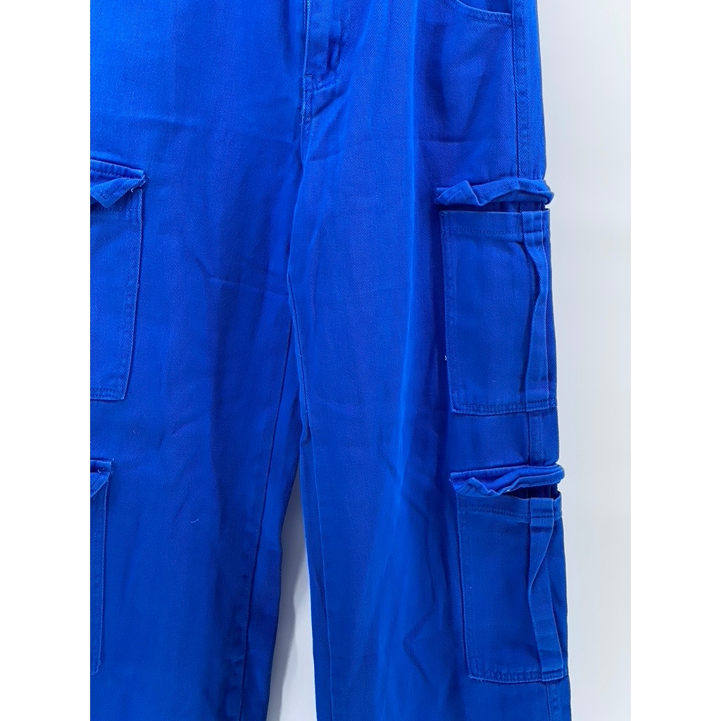 UNBRANDED Women's Royal BLUE Y2K Baggy Straight-Leg High-Rise Cargo Pants SZ 29