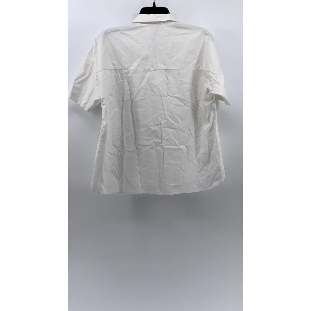 CALVIN KLEIN Women’s White Solid Button-Up Short Sleeve Oversized Top SZ XS