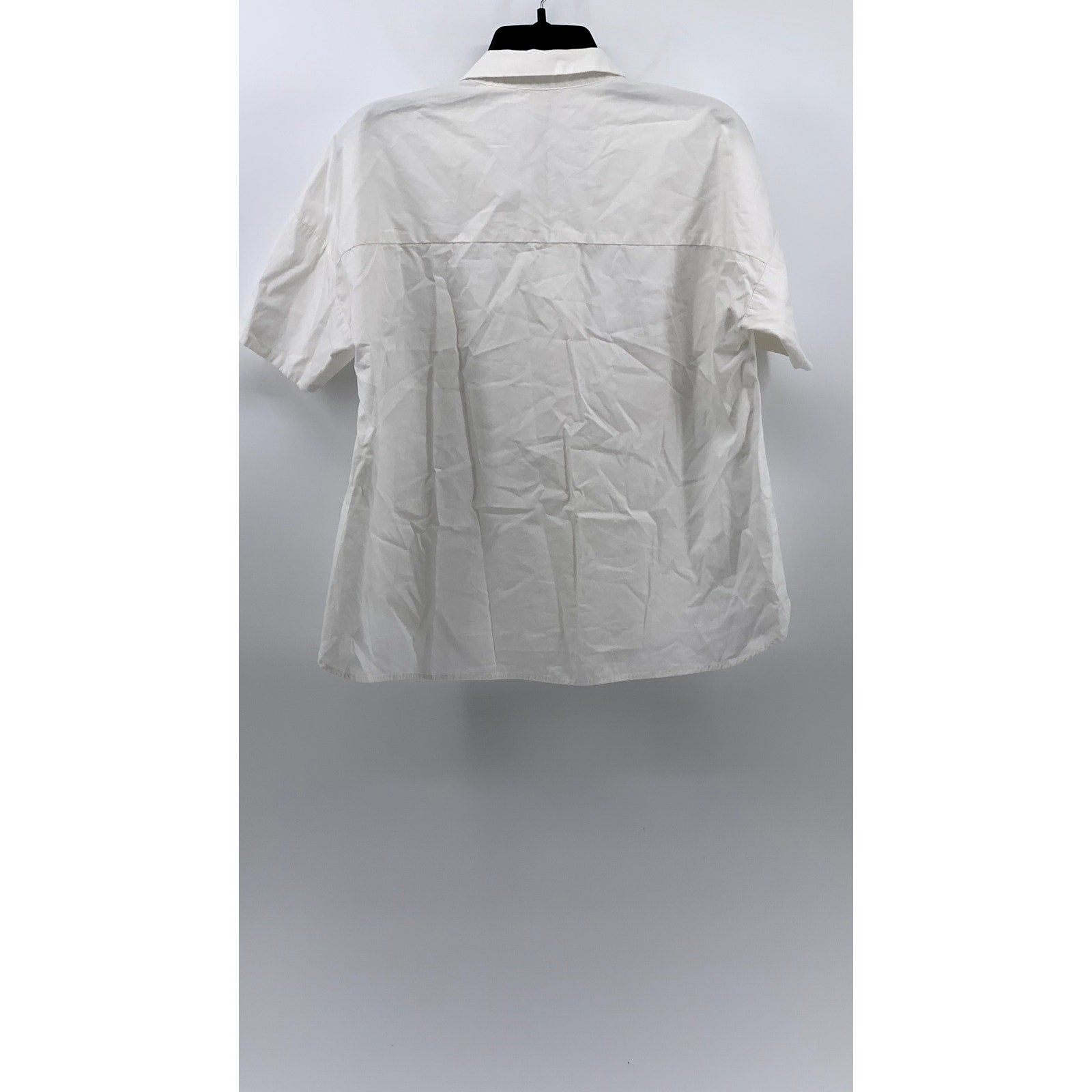 CALVIN KLEIN Women’s White Solid Button-Up Short Sleeve Oversized Top SZ XS