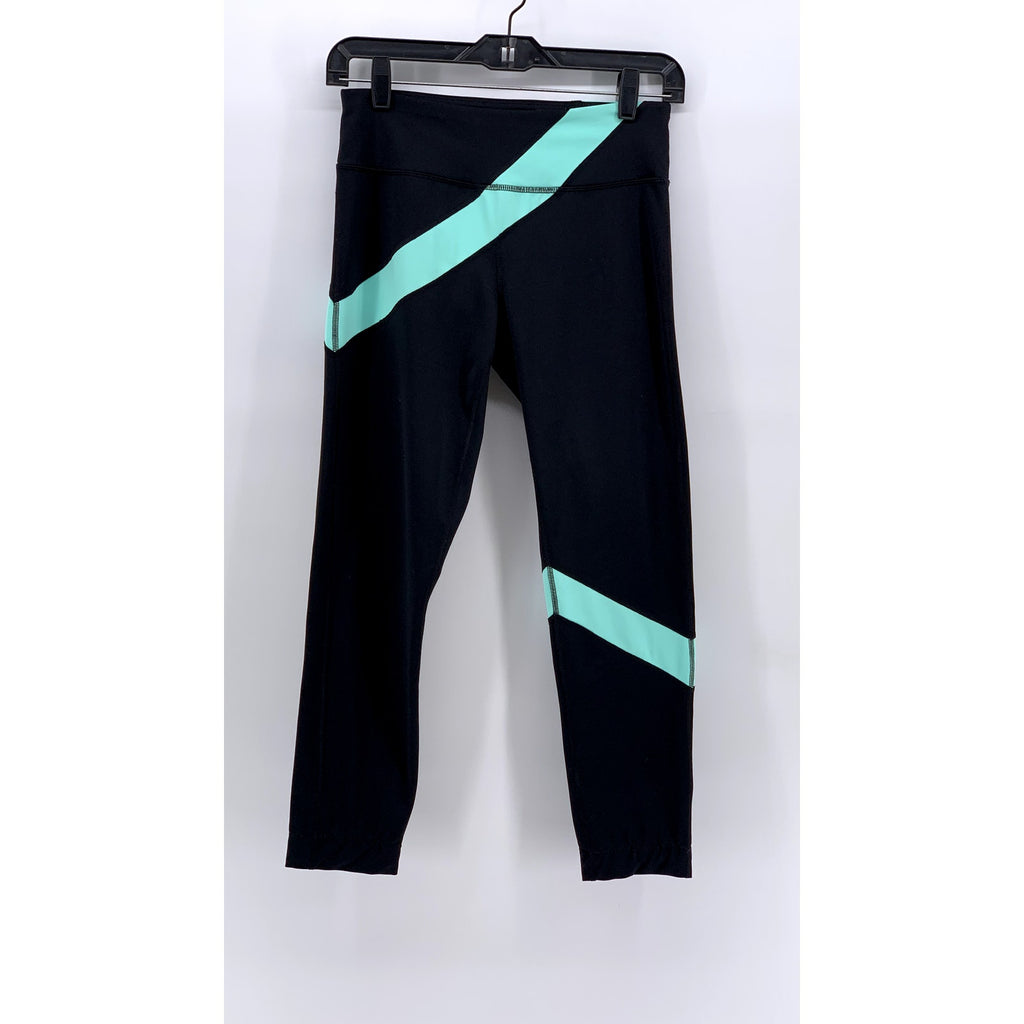 EXPCORE Women's Black-Teal Striped Cropped Leggings SZ S