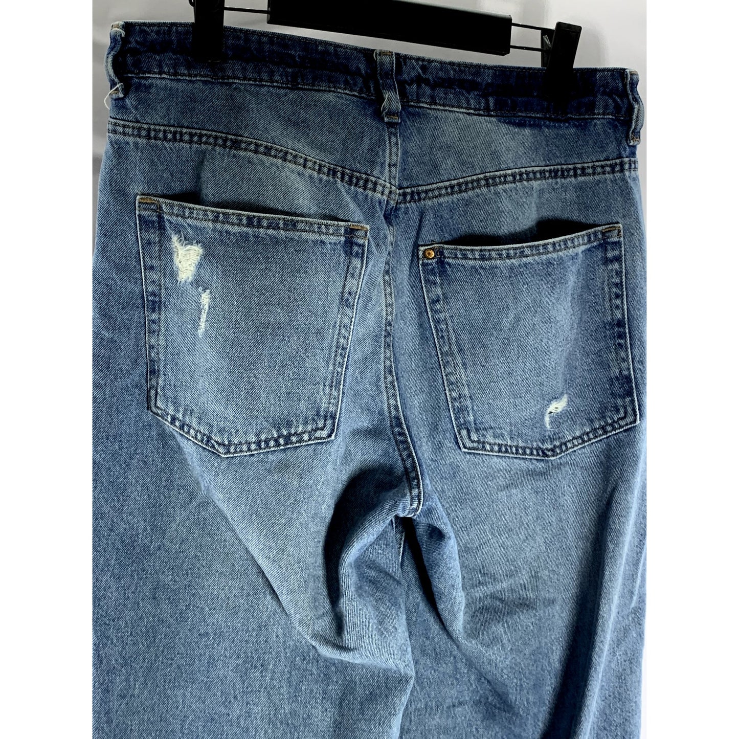 & DENIM Women's Blue High-Rise Raw-Hem Distressed Loose Straight-Leg Jean SZ 8