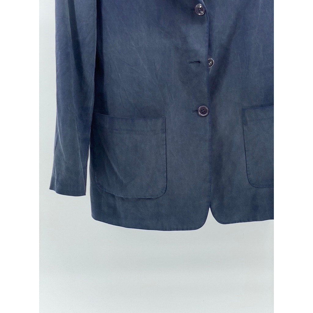 UNBRANDED Women's Washed Blue Notch Collar Three Button Blazer SZ S