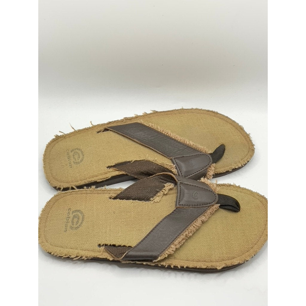 COBIAN Men's Brown Leather Distressed Flip-Flops SZ 10
