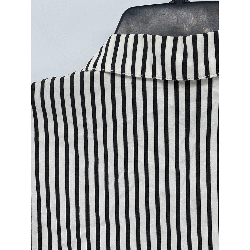 EXPRESS Women’s Black-White Striped Button-Up Tie-Front Cropped Top SZ S