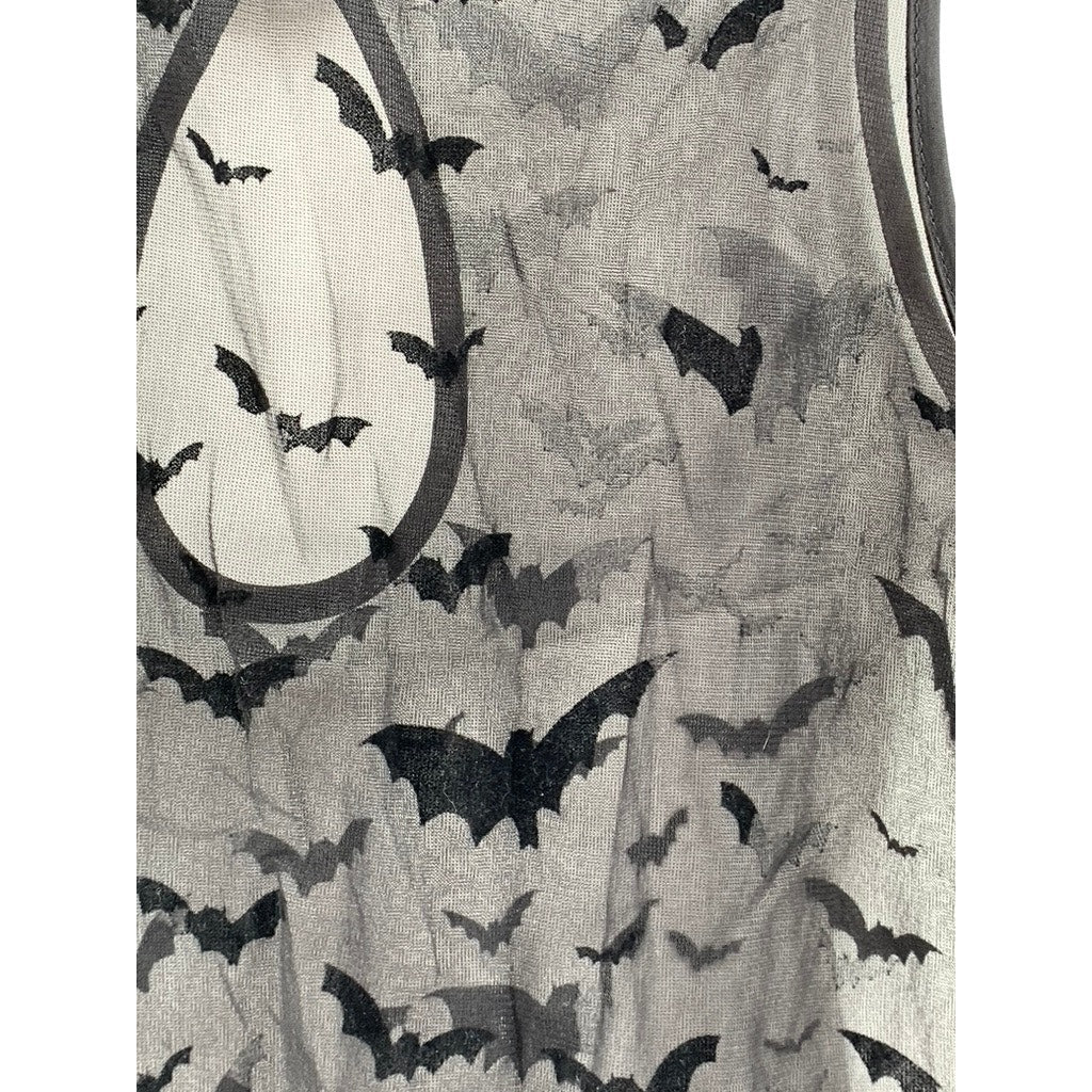 UNBRANDED Women's Black Sheer Bat Print Mock-Neck Sleeveless Top SZ OS