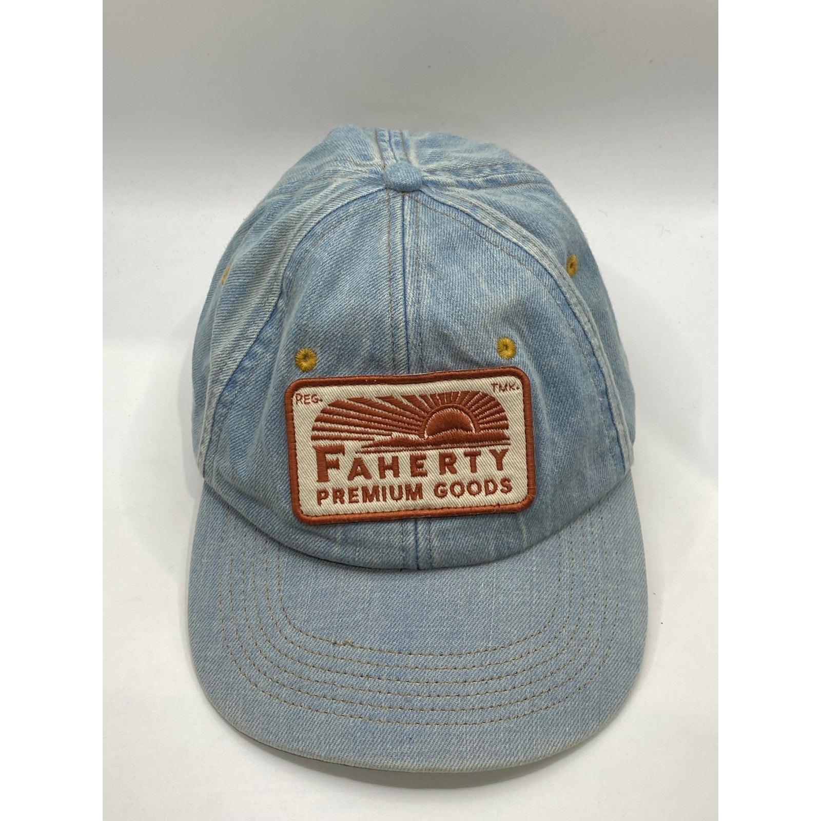 FAHERTY BRAND Men's Light Blue Denim Mountain Patch Baseball Hat SZ OS