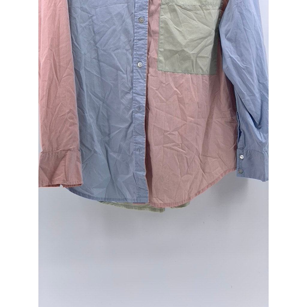 ABERCROMBIE & FITCH Women's Pastel Colorblock Oversized Button-Up Poplin Top SZM