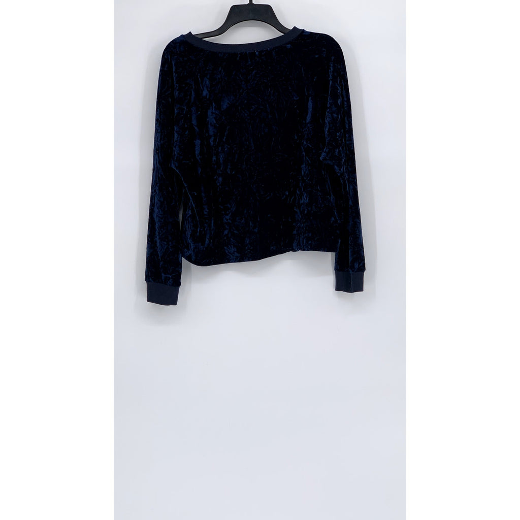 LOVE SADIE Women's Blue Crushed Velvet Crewneck Long Sleeve Pullover Sweater SZM