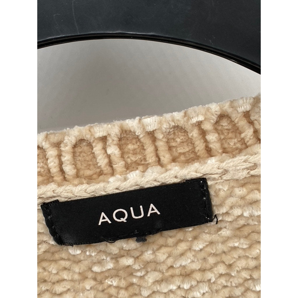 AQUA Women's Tan Ribbed Crewneck Soft Knit Pullover Sweater SZ M