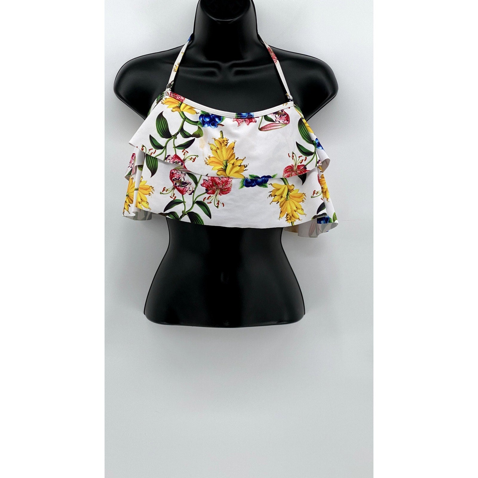 UNBRANDED Women's White Floral Bathing Suit Top Size XL
