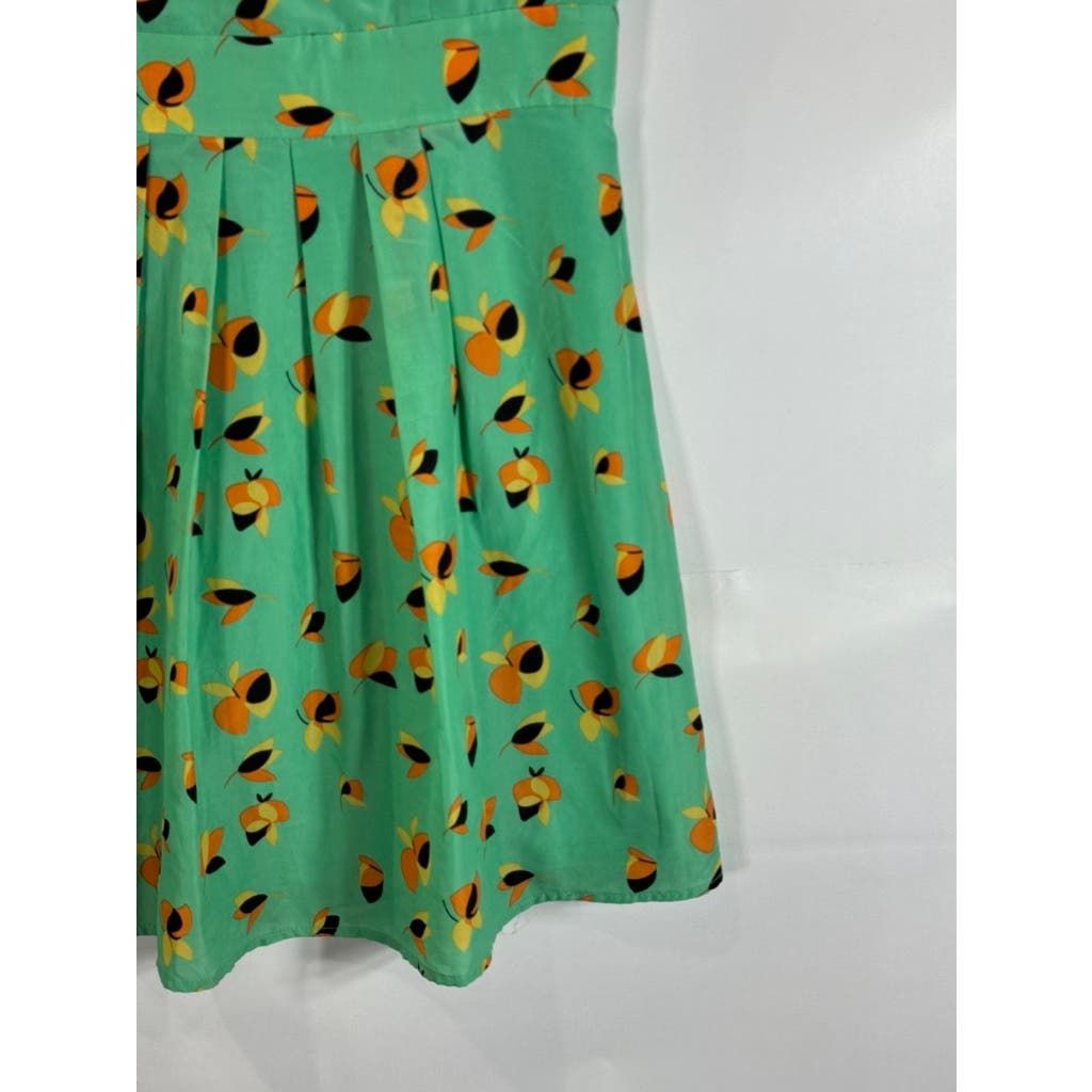EMMELEE FRANCESCA Women's Green Floral Print Pleated Skirt Mini Dress SZ L