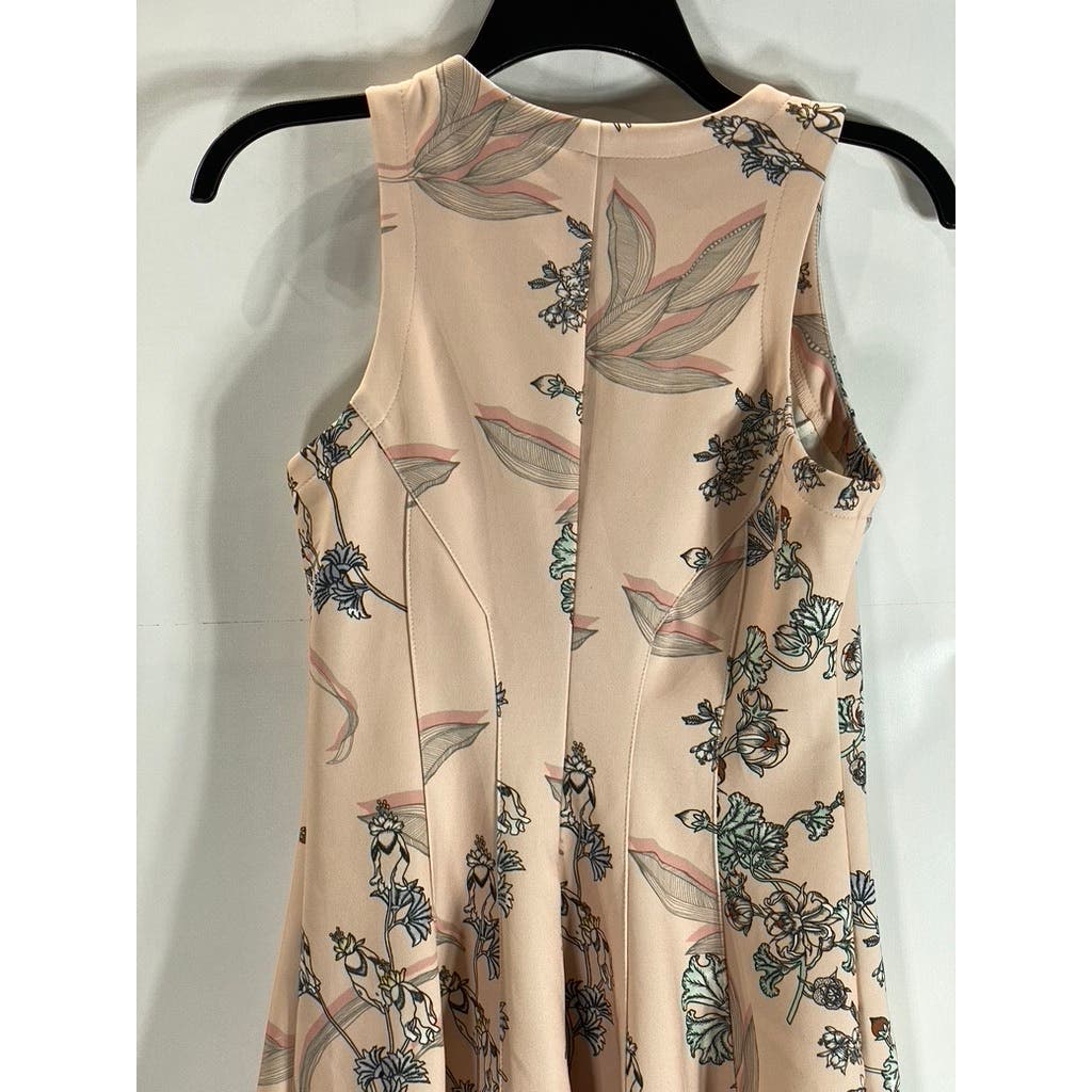 BAR III Women's Beige Floral Sleeveless Front-Zipper Fit & Flare Mini Dress SZ S