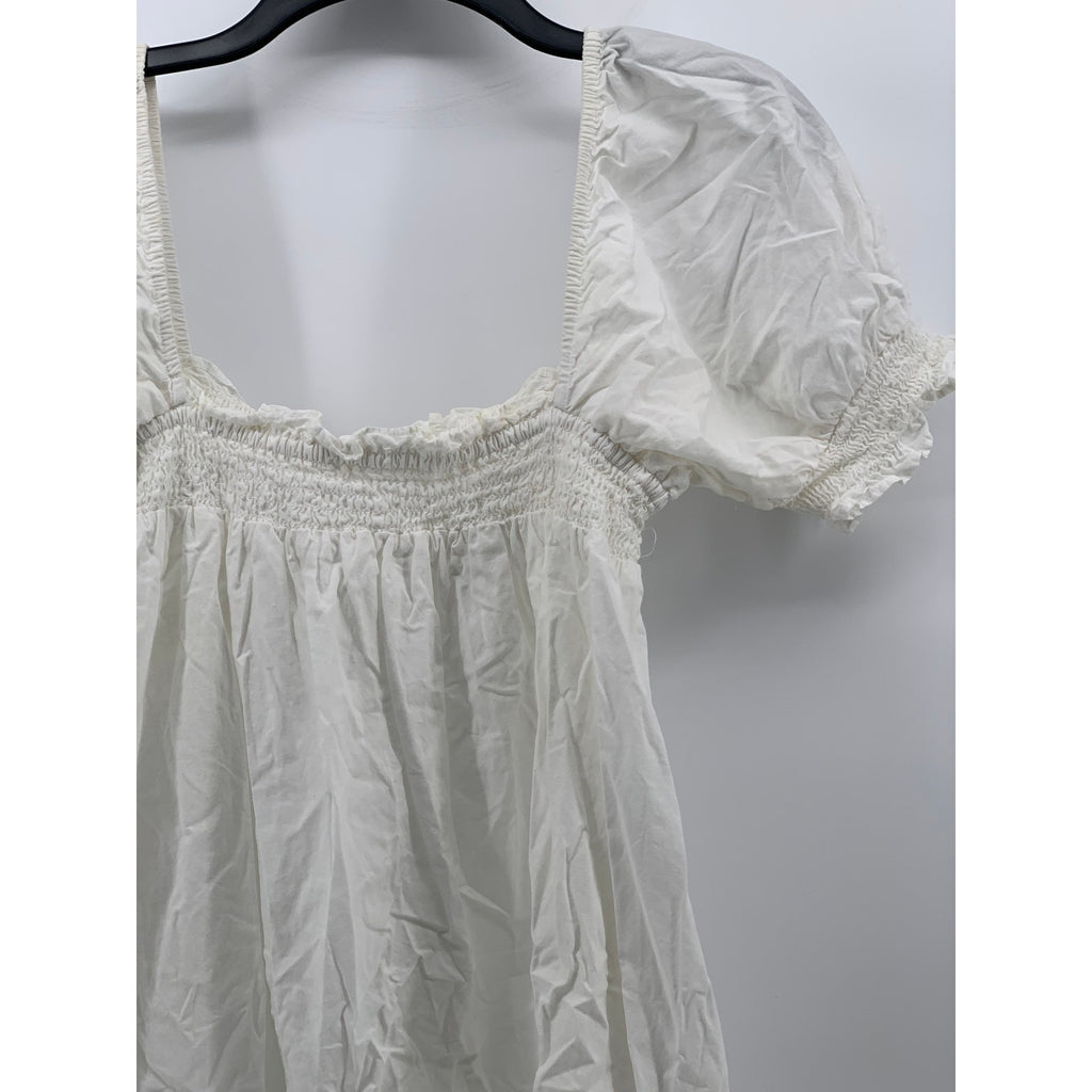 URBAN OUTFITTERS Women's White Fit & Flare Puff Straight-Neck Knee Dress SZ S