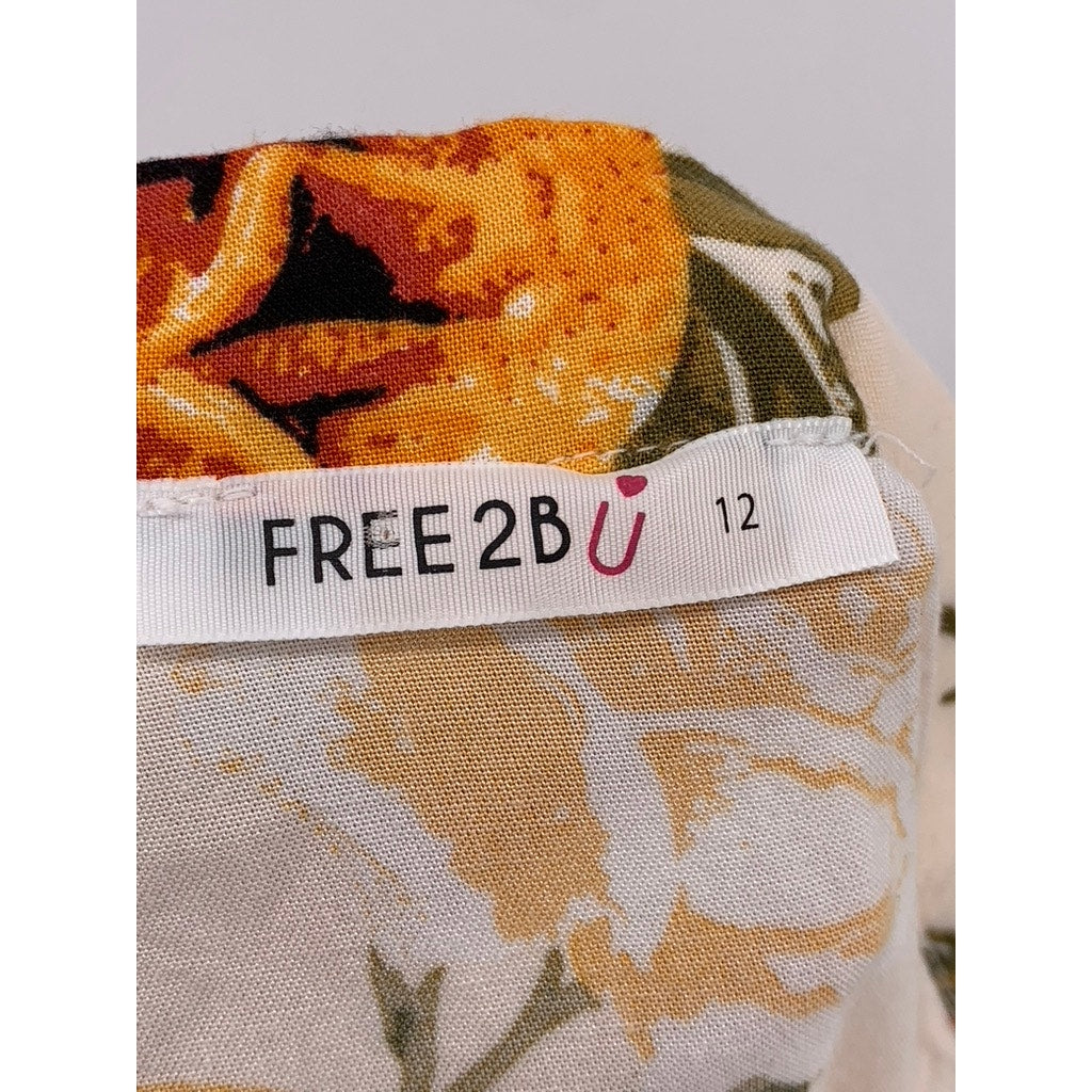 FREE2BU Women's Beige-Orange Floral Print Wrap Maxi Skirt SZ 12