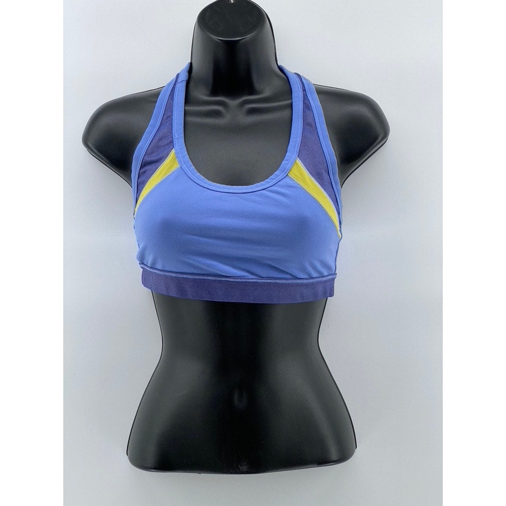 UNBRANDED Women's Blue-Yellow Striped Racerback Sports Bra SZ S