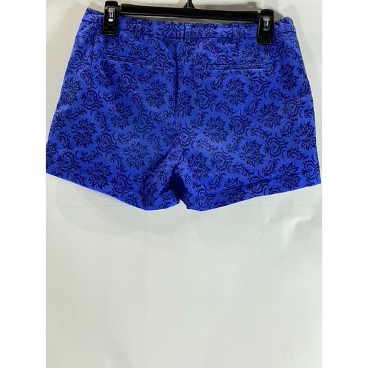 CYNTHIA ROWLEY Women's Royal Blue/Black Damask Print Chino Shorts SZ 2